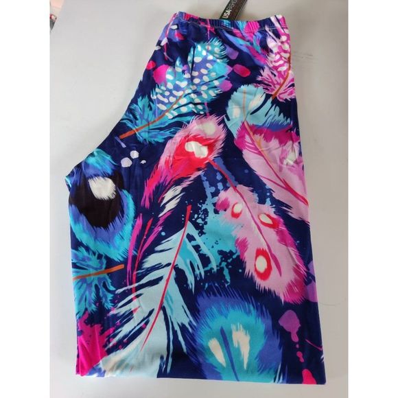 X-Plus‎ Size Womens Creamy Soft Colorful Large Feathers Brush Leggings - Picture 10 of 11
